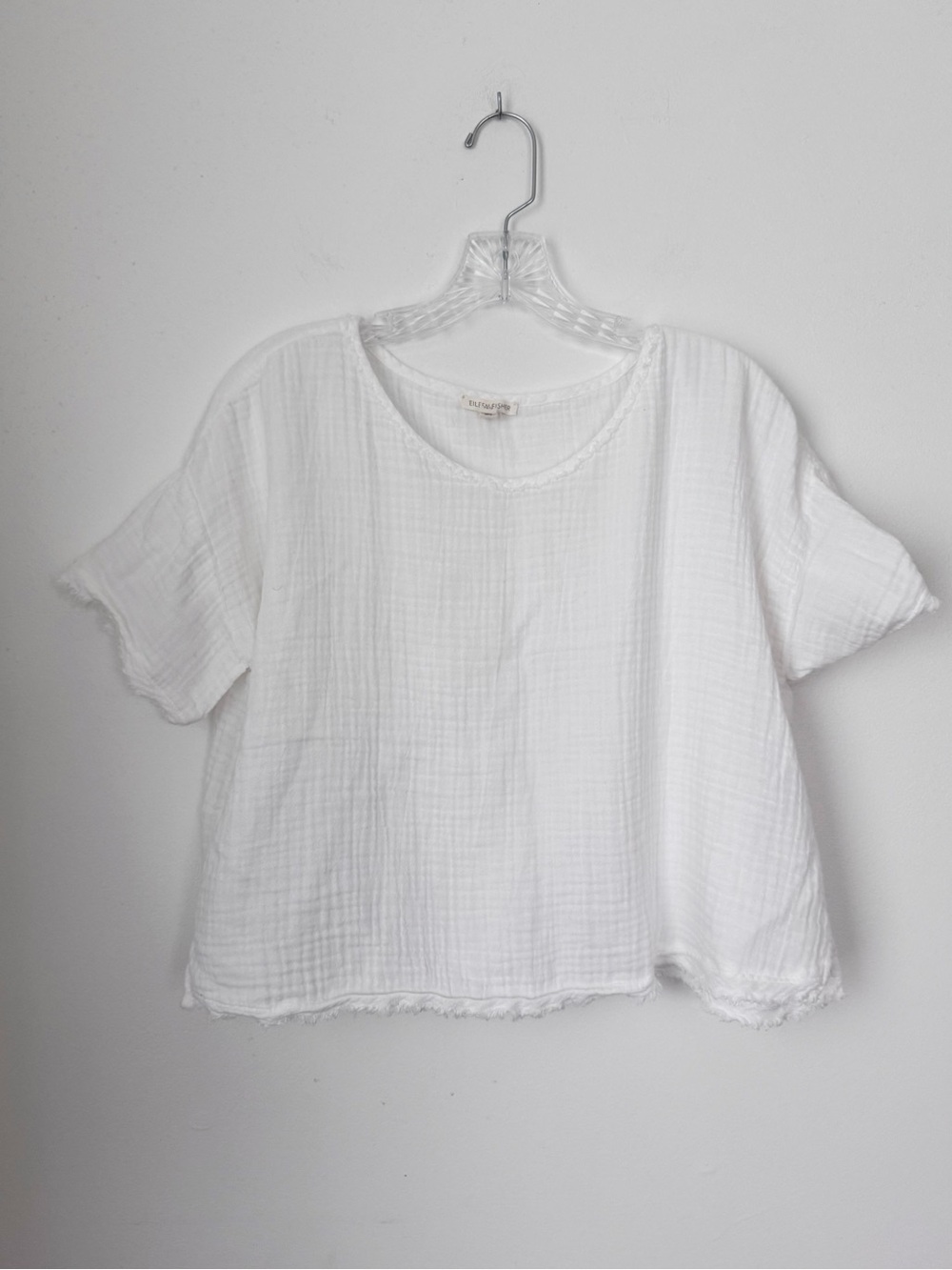 Eileen Fisher - organic cotton - White Gauze Short-Sleeve Boxy Top XS